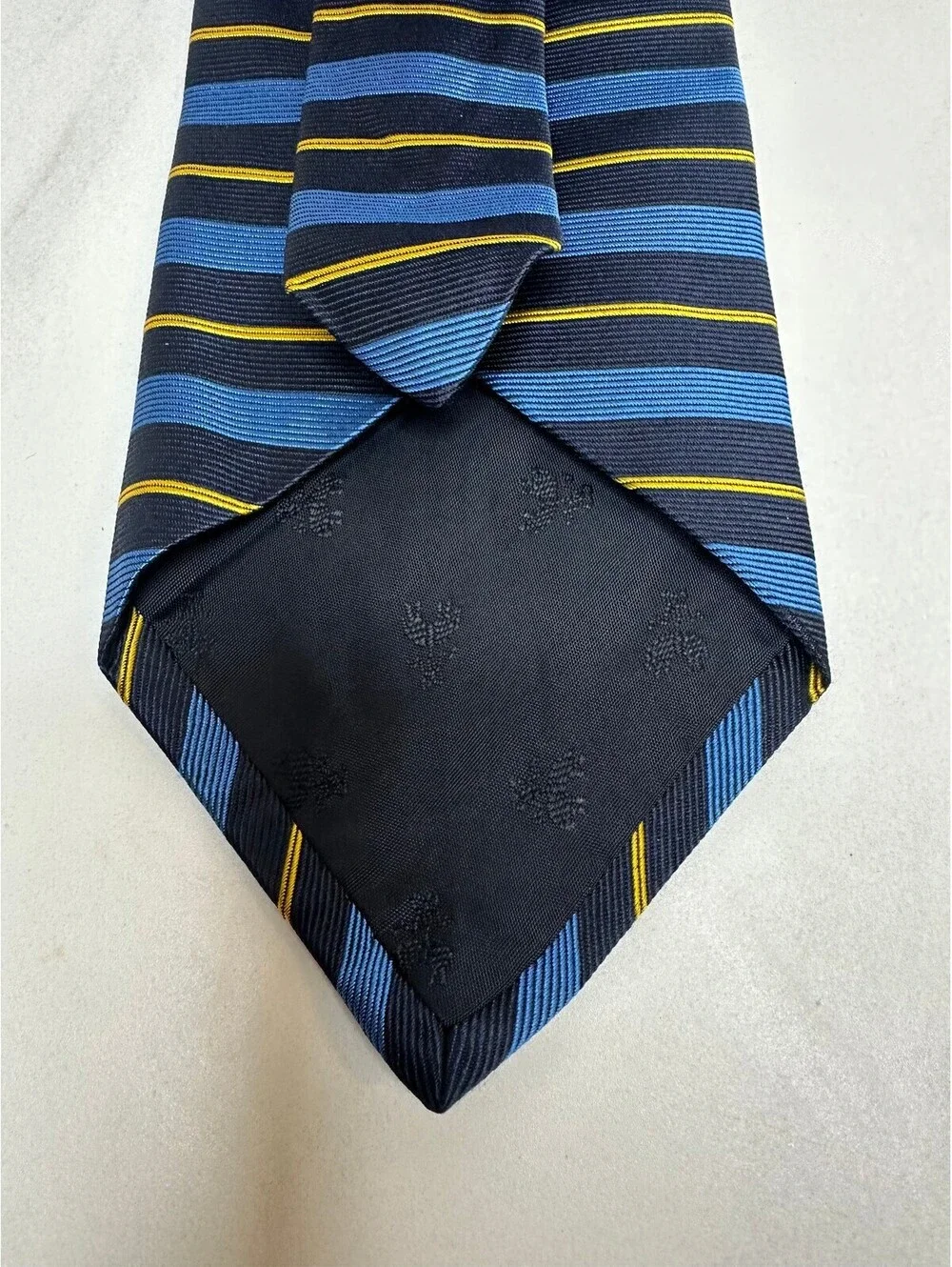 Brooks Brothers Makers navy light blue gold repp striped 100% silk tie preppy